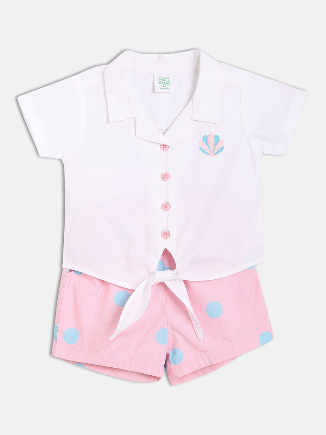 MINI KLUB Girls Short Sleeves Pure Cotton Shirt With Shorts