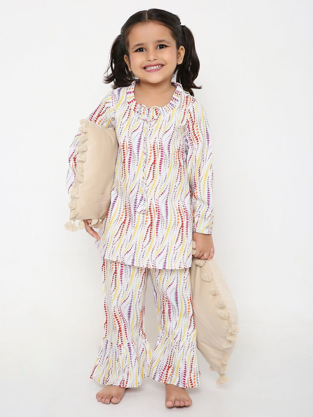Little Clothings Girls Rainbow Ripple Printed Top With Pyjamas