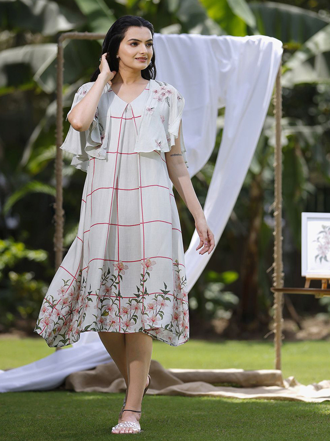 SUKRUTI DESIGN Checked Print Fit & Flare Maxi Dress