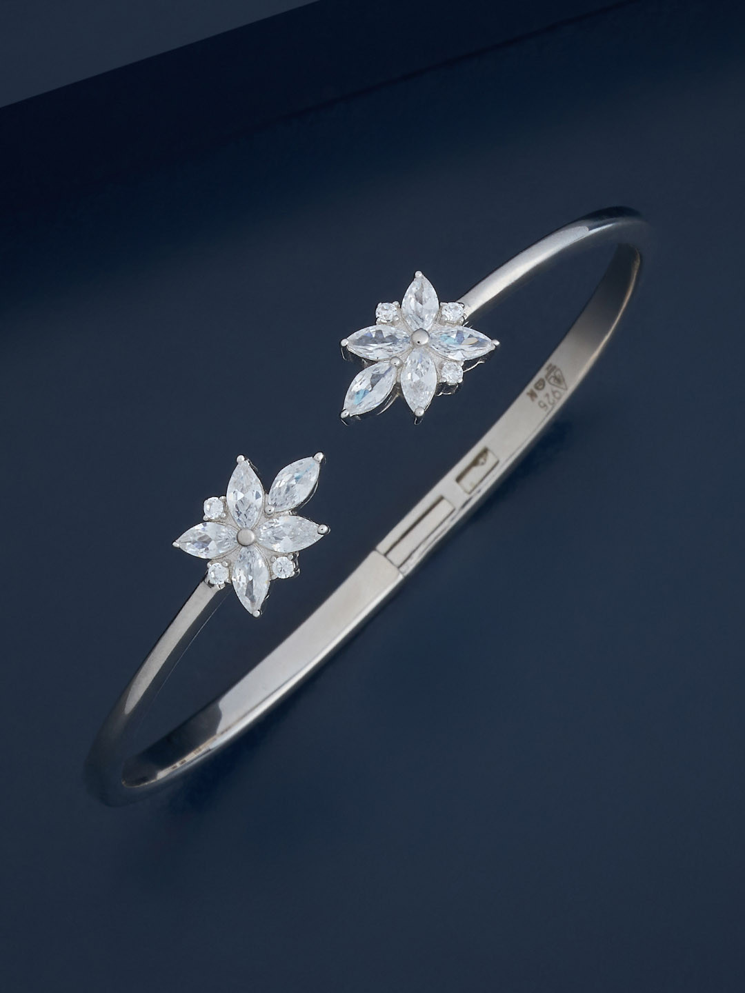 Kushal's Fashion Jewellery Women Sterling Silver Rhodium-Plated Cuff Bracelet