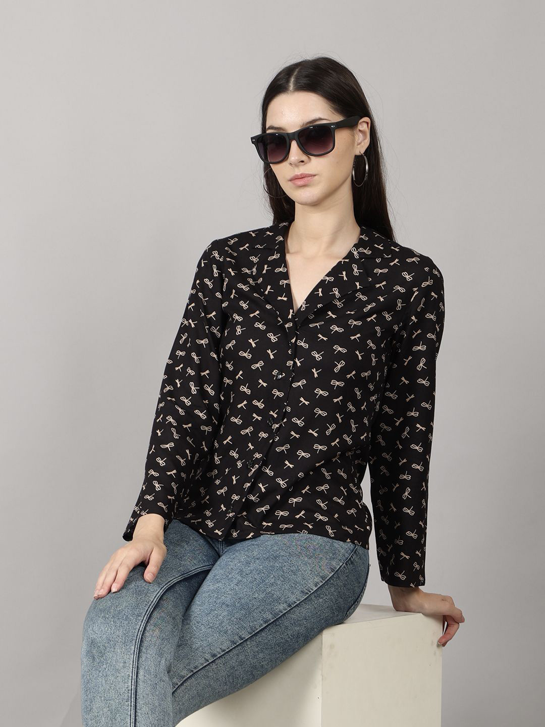 PRIDEWEAR Women Contemporary Fit Cuban Collar Conversational Printed Casual Shirt