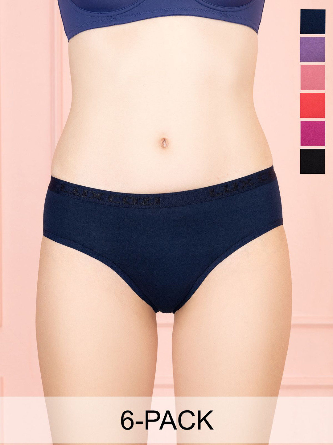 Lux Cozi Women Pack of 6 Pure Cotton Hipster Panties
