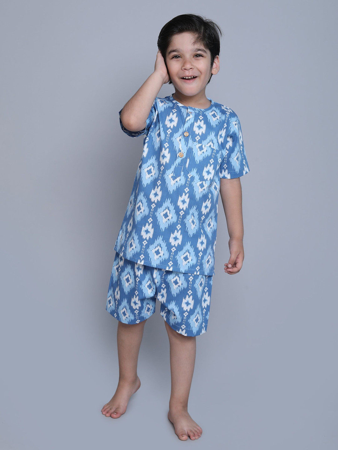 Little Clothings Kids Organic Cotton Geometric Printed Night Suit