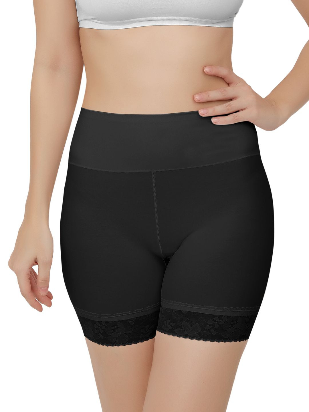 Bella Voste Women Pack Of 2 Boy Shorts Briefs With Lace SH-1658-Beige-Black-M