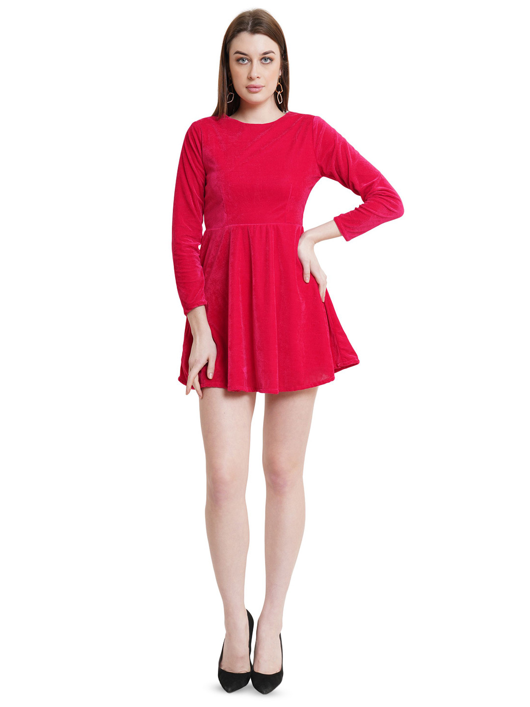 MISS HAUTE Velvet Fit & Flare Mini Dress