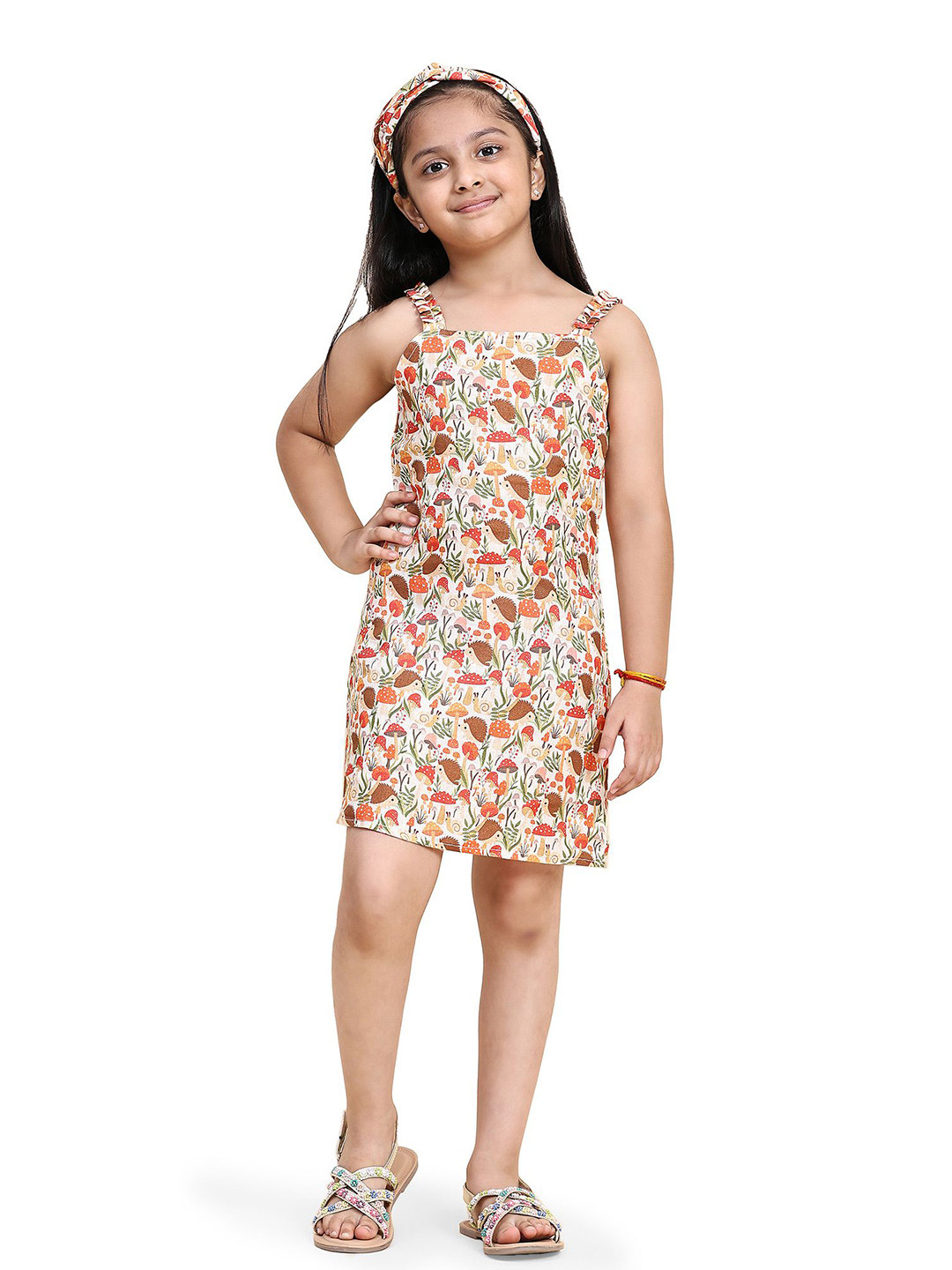 Funny Bones Clothings Girls Mushroom Printed Shift Dress