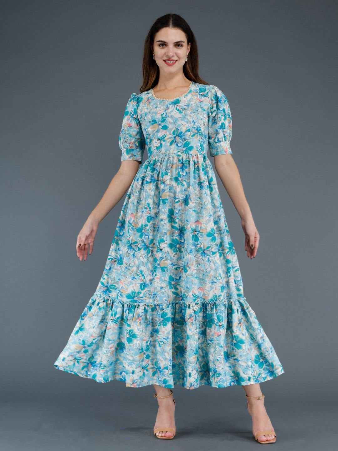 SupBir Women Printed Maternity Maxi Ethnic Dress