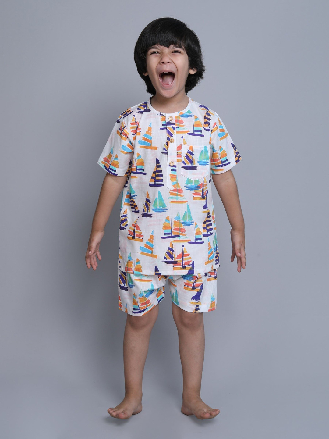 Little Clothings Kids Pure Cotton Ship Printed Night suits