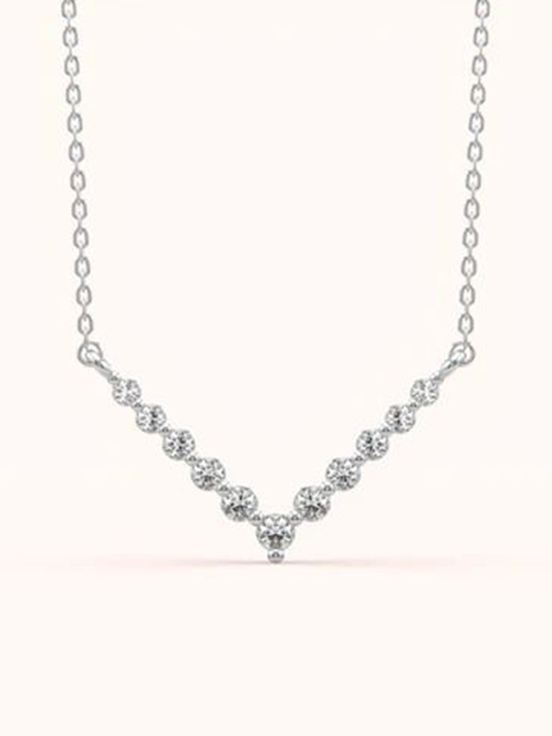 KYMEE 925 Silver-Plated American Diamond Studded Sophisticated V-Shaped Necklace