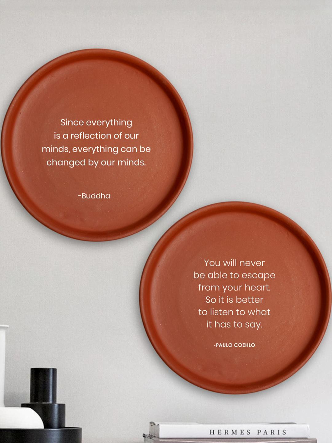 ALMIRO TREE With English Quotes Clay Glossy Hanging Hall 2Pcs Wall Plates-8In