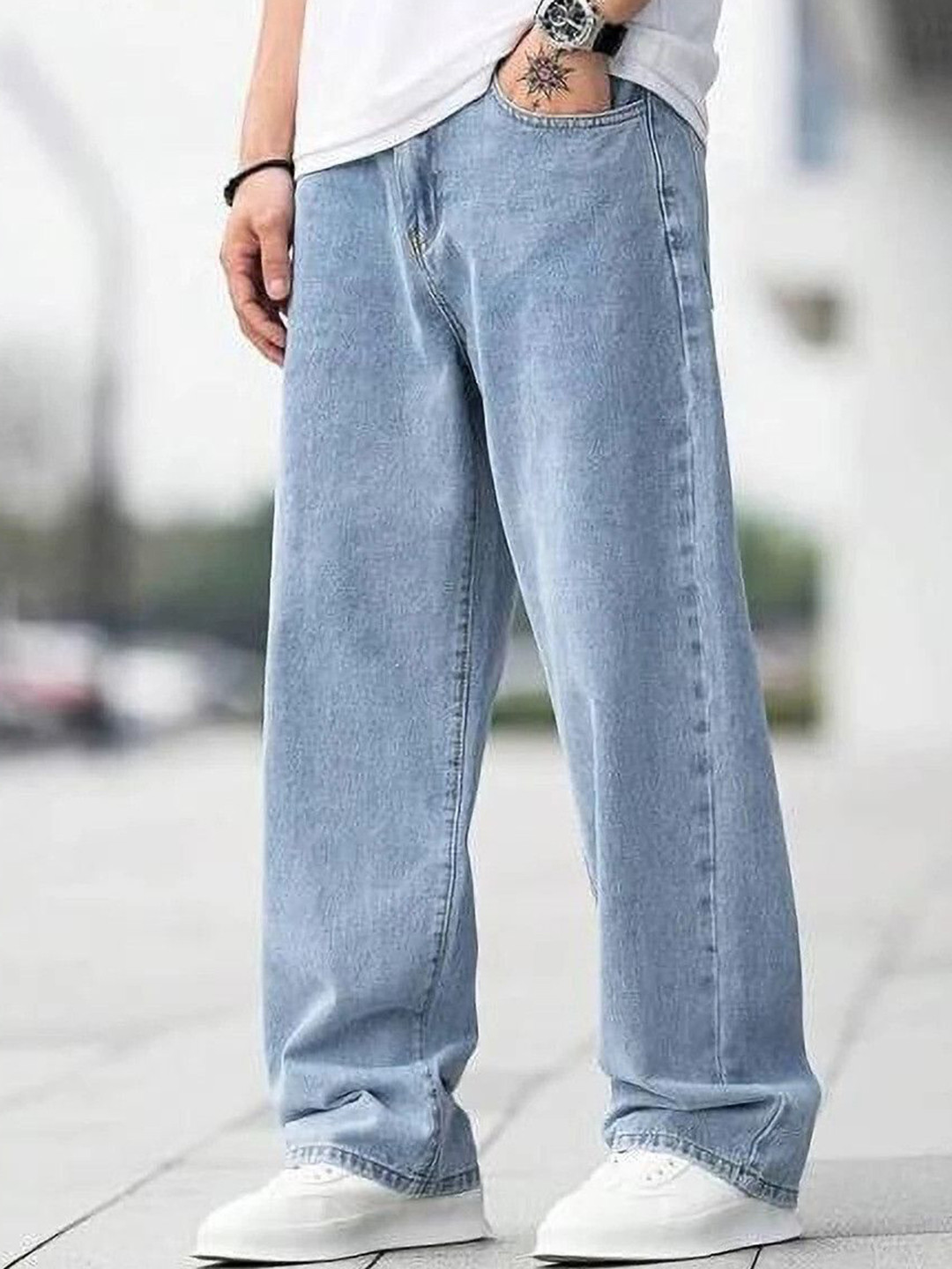 MAAHIT Men Mid-Rise Light Fade Baggy Stretchable Denim Jeans