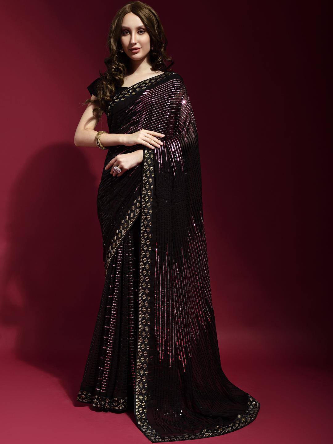 CaniBani Mauve Pure Georgette Sarees