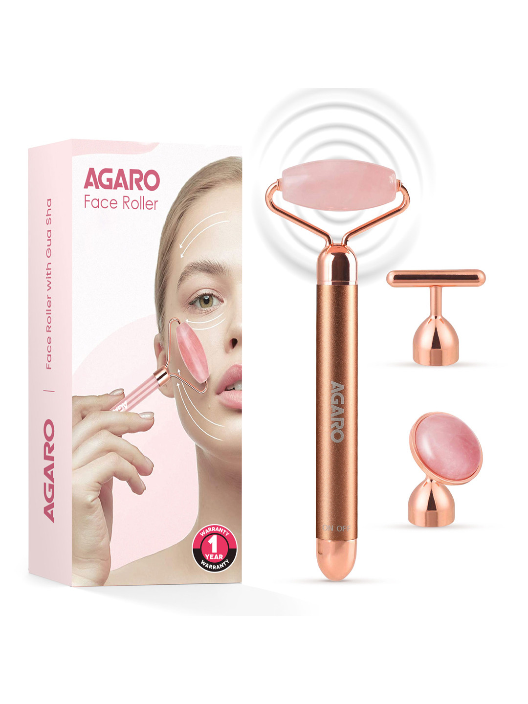 Agaro 3-In-1 Electric Rose Quartz Face Roller