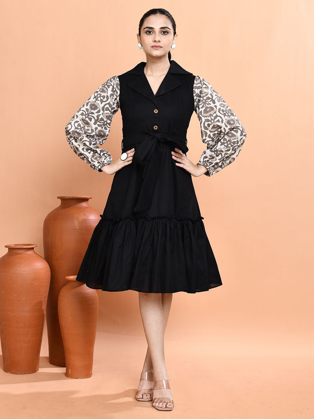 Vestajo Boutiqo Women Puff Sleeve A-Line Dress