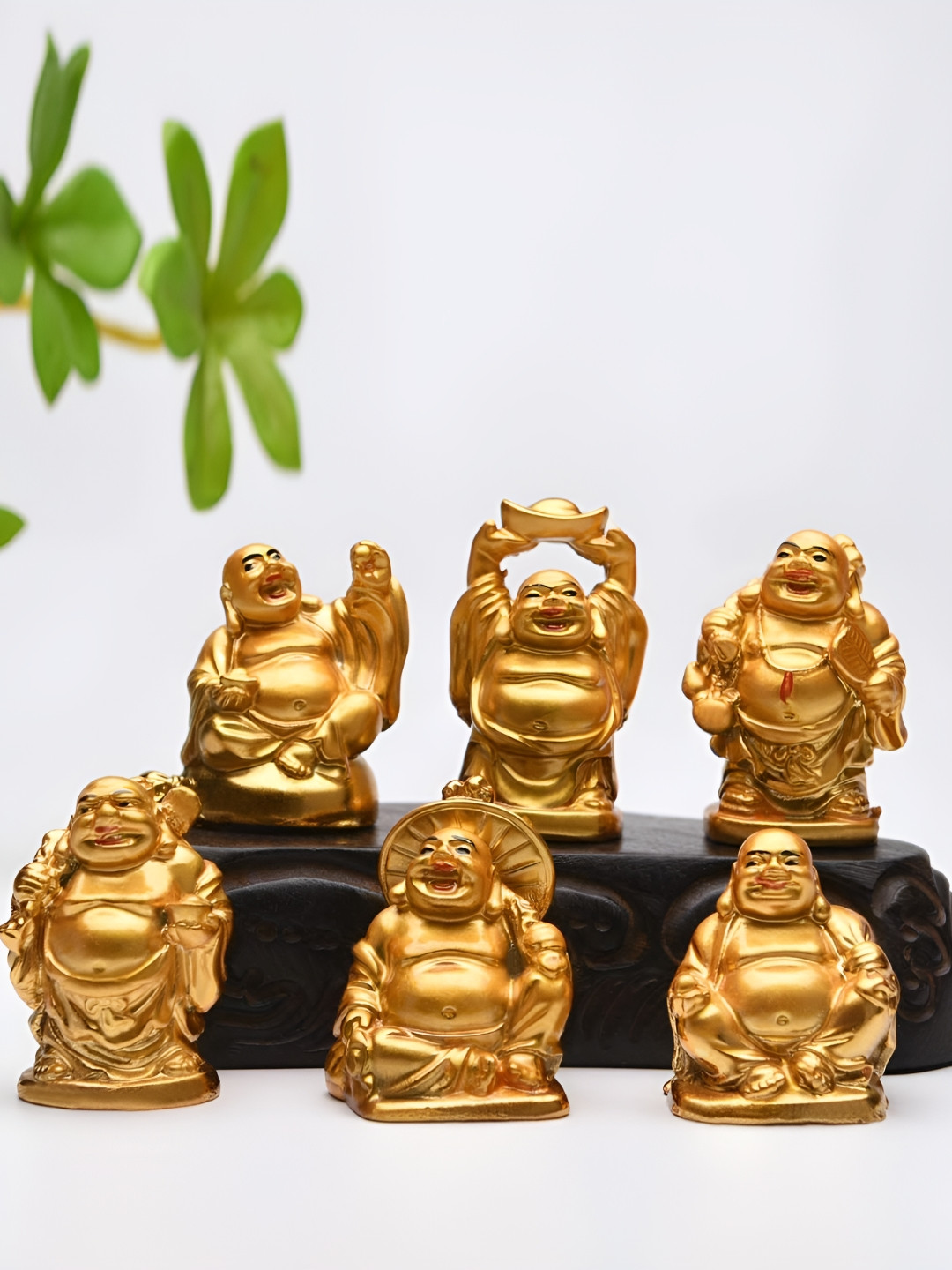 VASTU ART Set Of 6 Beige Laughing Buddha Fengshui Showpiece