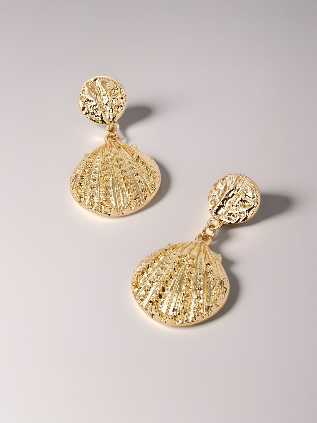 Accessorize London Gold Stud Shell Contemporary Drop Earrings