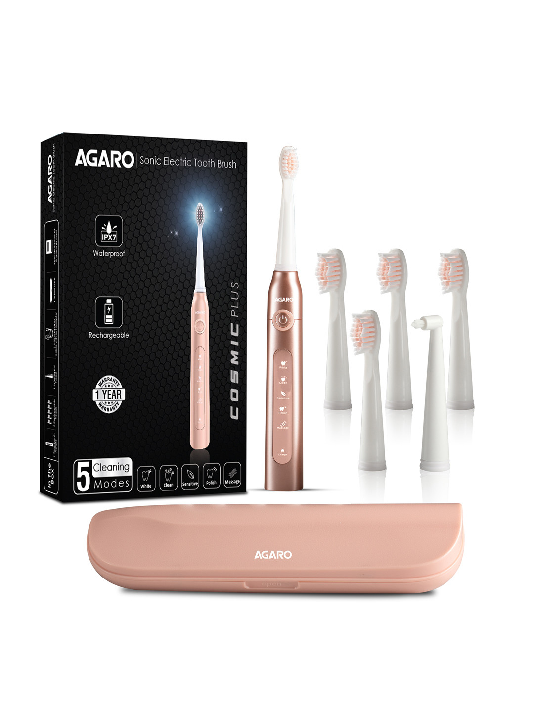 Agaro COSMIC PLUS Sonic Electric Toothbrush with 5 Modes - Rose Gold