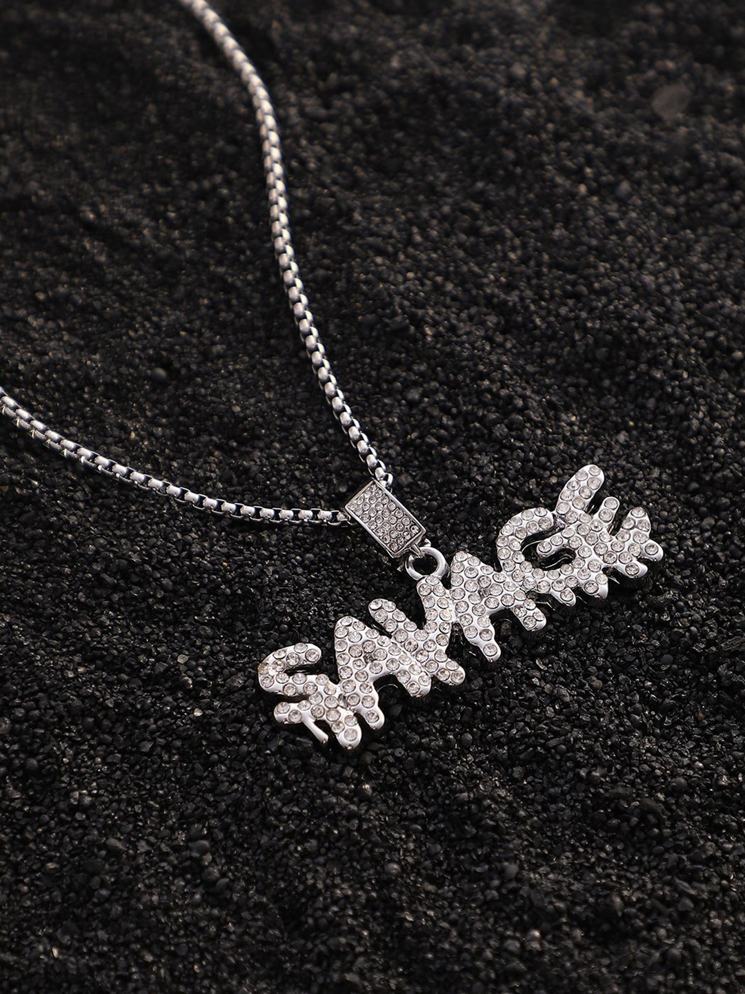 French Accent Men The Savage-Drip Silver-Plated Artificial Stones Pendant With Chain