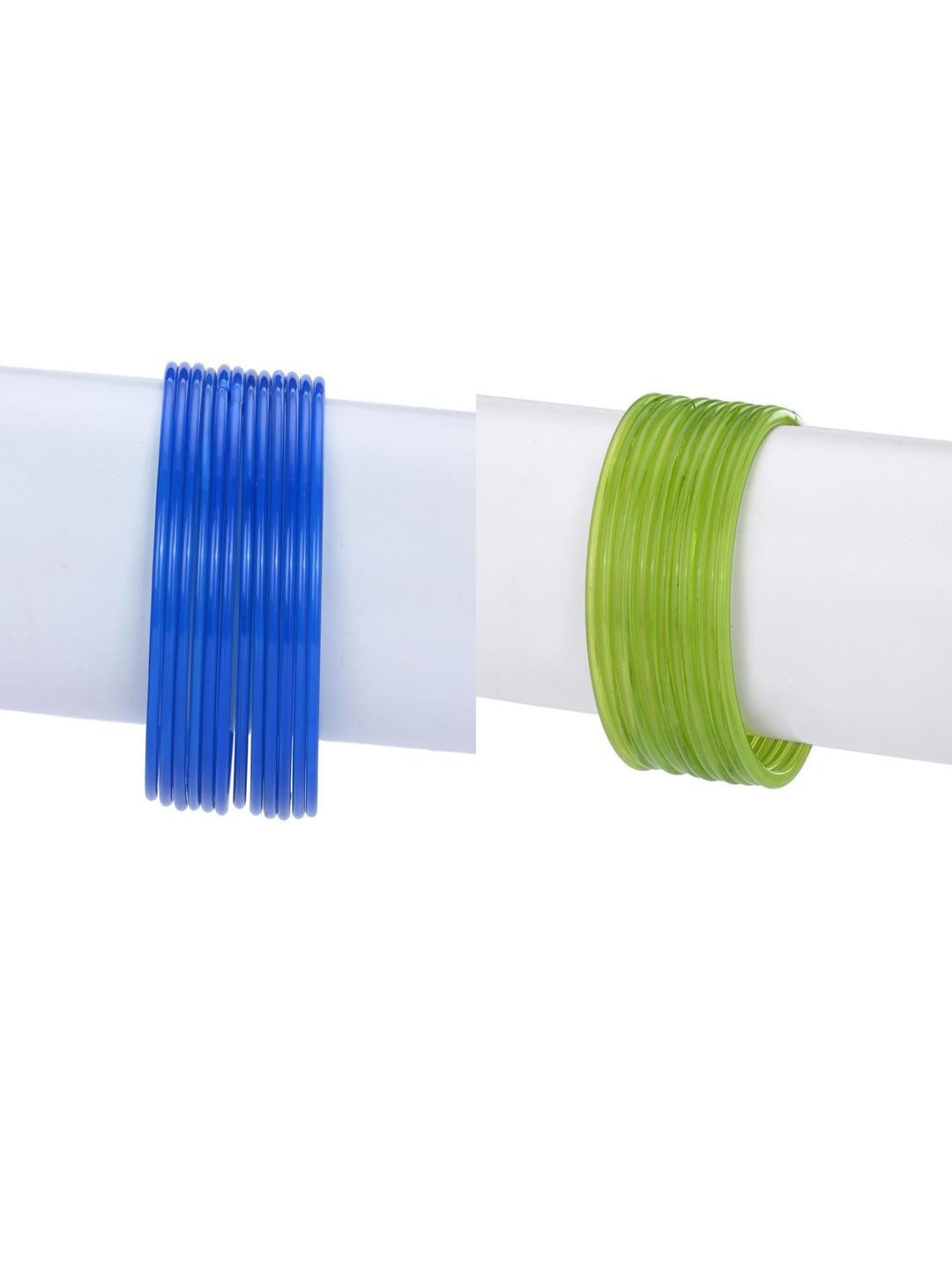 1ST TIME Women Green and Blue Pack of 24 Solid Ethnic Glass Bangles