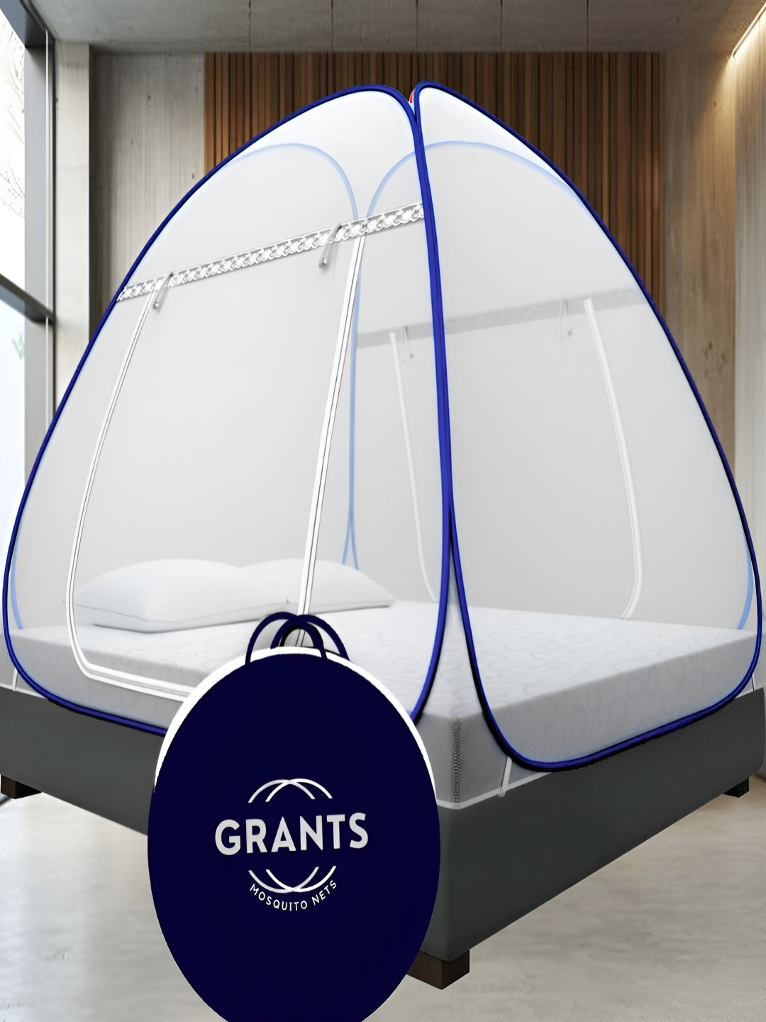 Grants White & Blue Queen Size Tent Mosquito Net