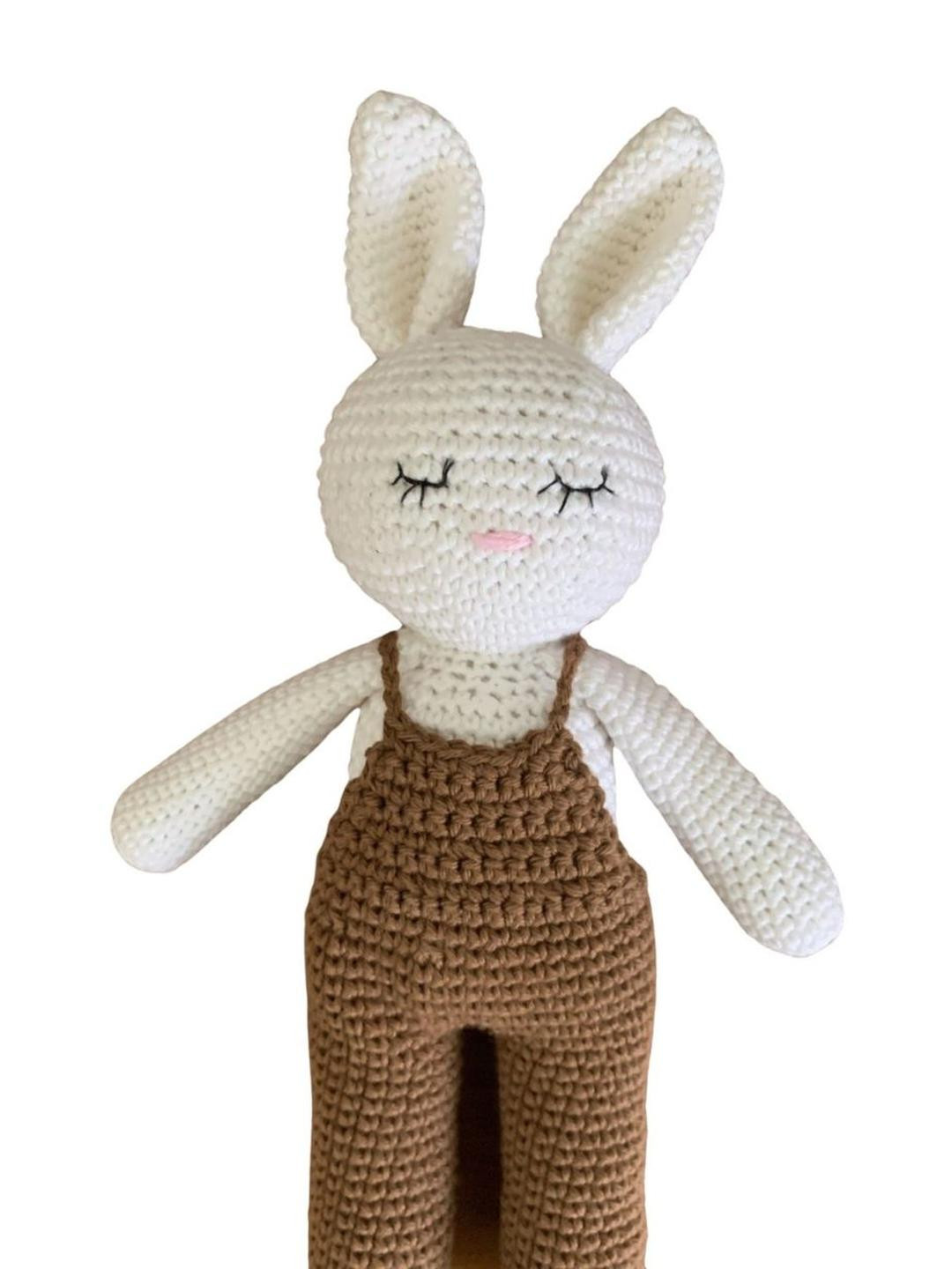 My Yarnery White & Brown Handcrafted Crochet Bunny Soft Toy for Kids