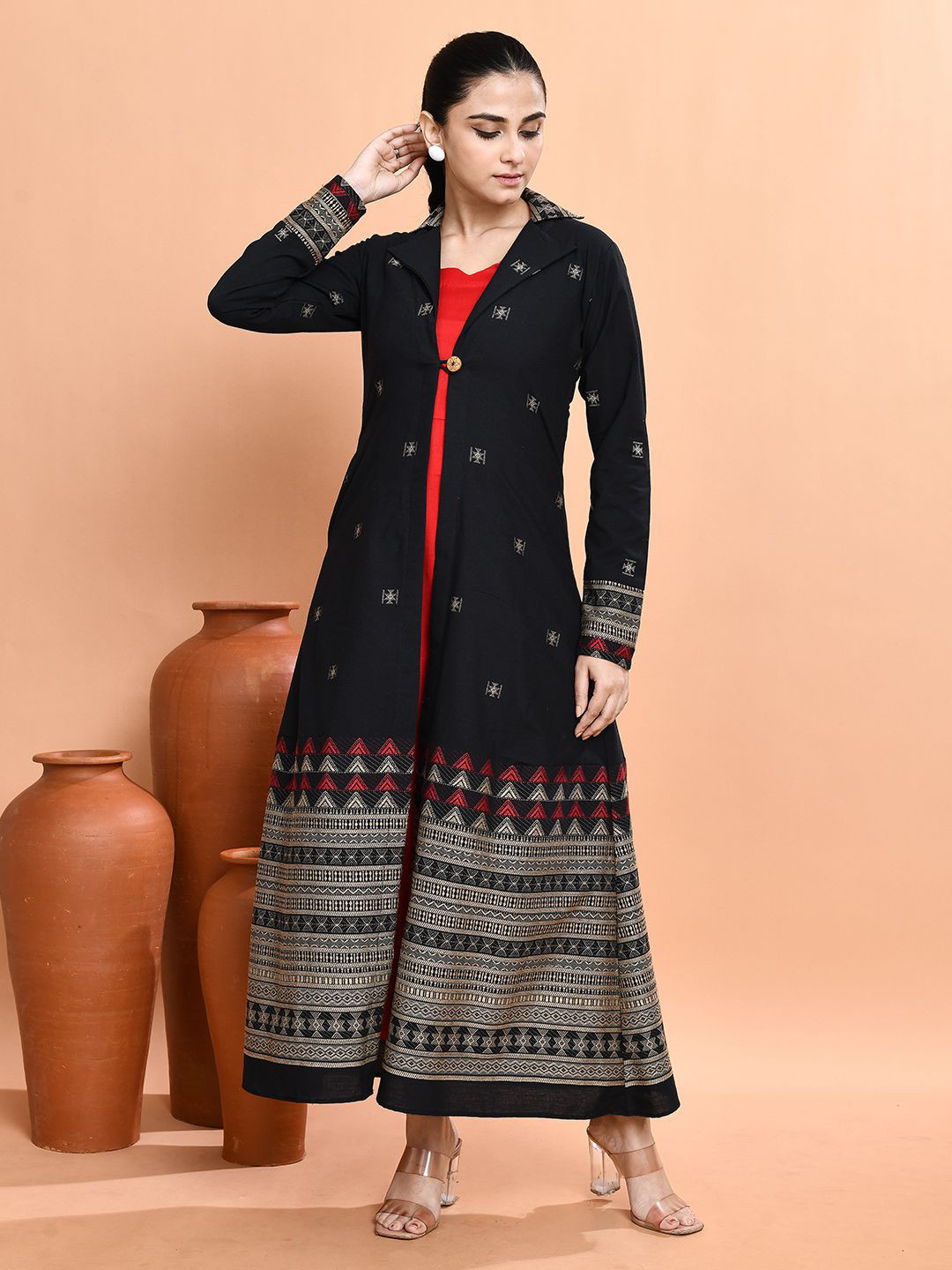 Vestajo Boutiqo Women Printed A-Line Maxi Cotton Dress Comes with a Jacket