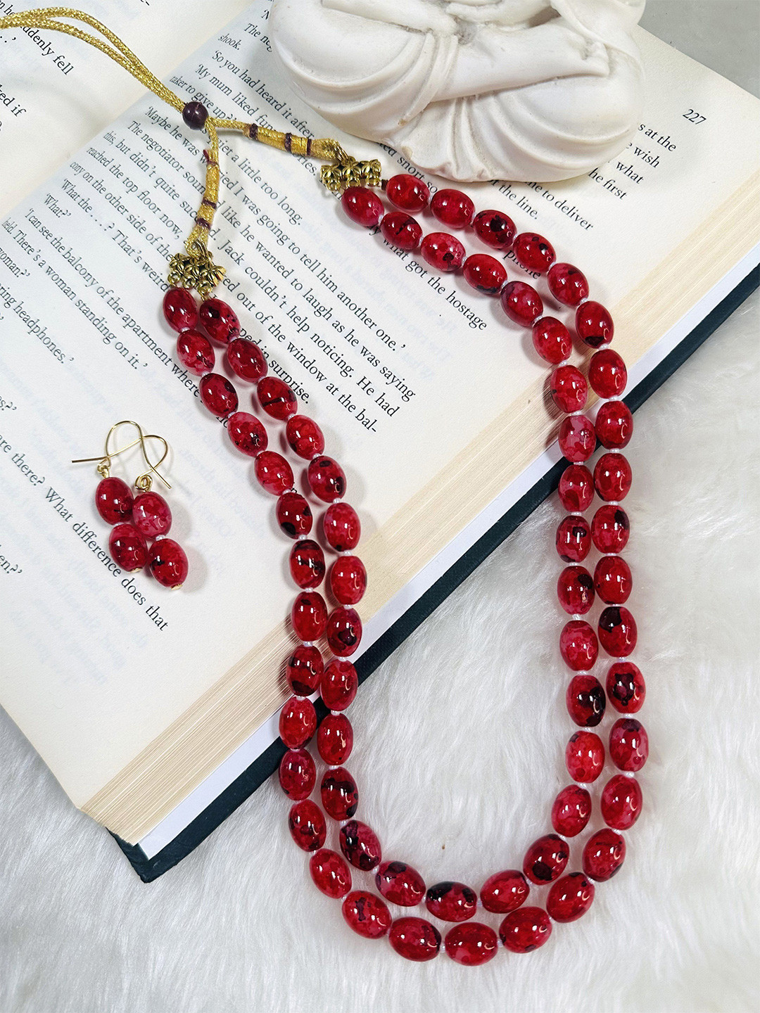 Dhivara Copper-Plated Two Layer Oval Shape Beads  Studded Jewellery Set