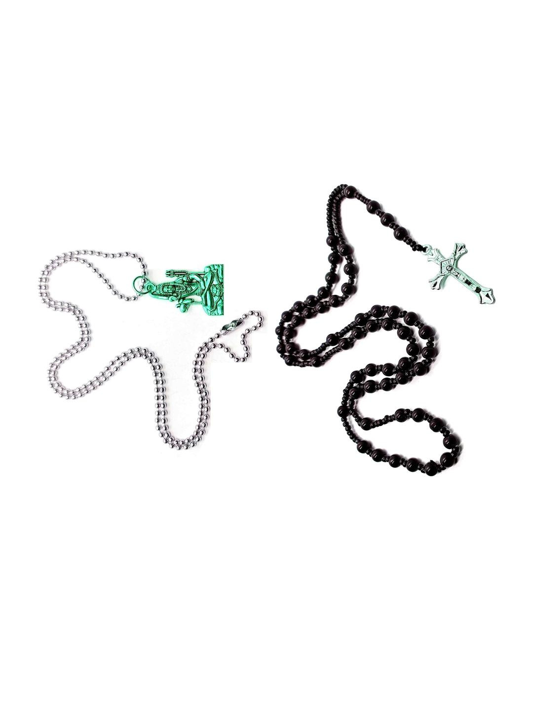 Dynamic Retail Global Men Rosary Chain and Shiva Pendant Chain - Combo of 2