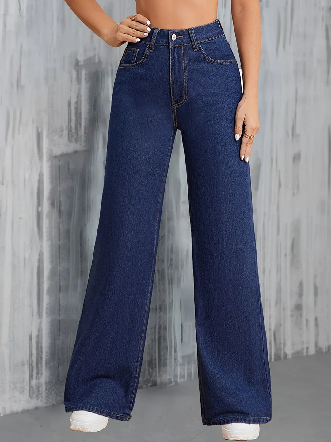 ADBUCKS Women Wide Leg High-Rise Cotton Stretchable Jeans