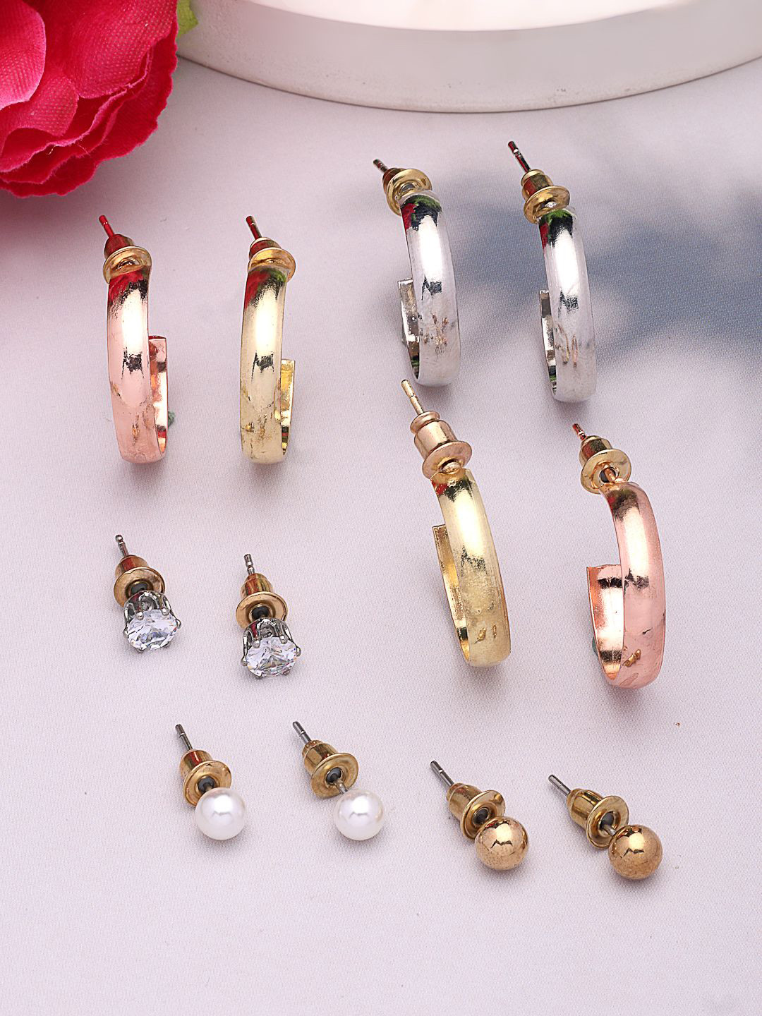 Dressberry Women's Set of 6 Rhodium-Plated Contemporary Half Hoop Earrings