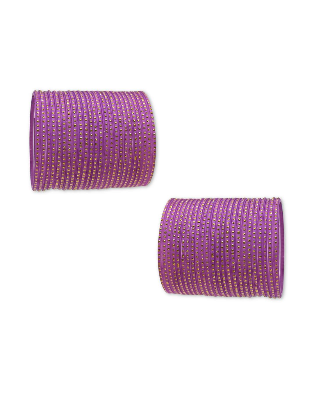 PRIYA KANGAN Set of 24 Purple Zari Dotted Pattern Glass Bangle
