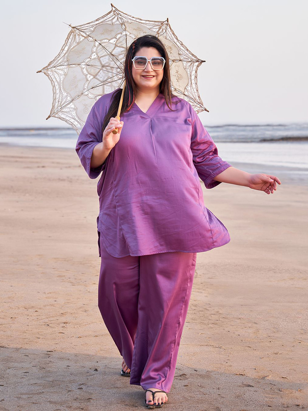 TITTLI Plus Size V-Neck Tunic With Trousers Co-Ords