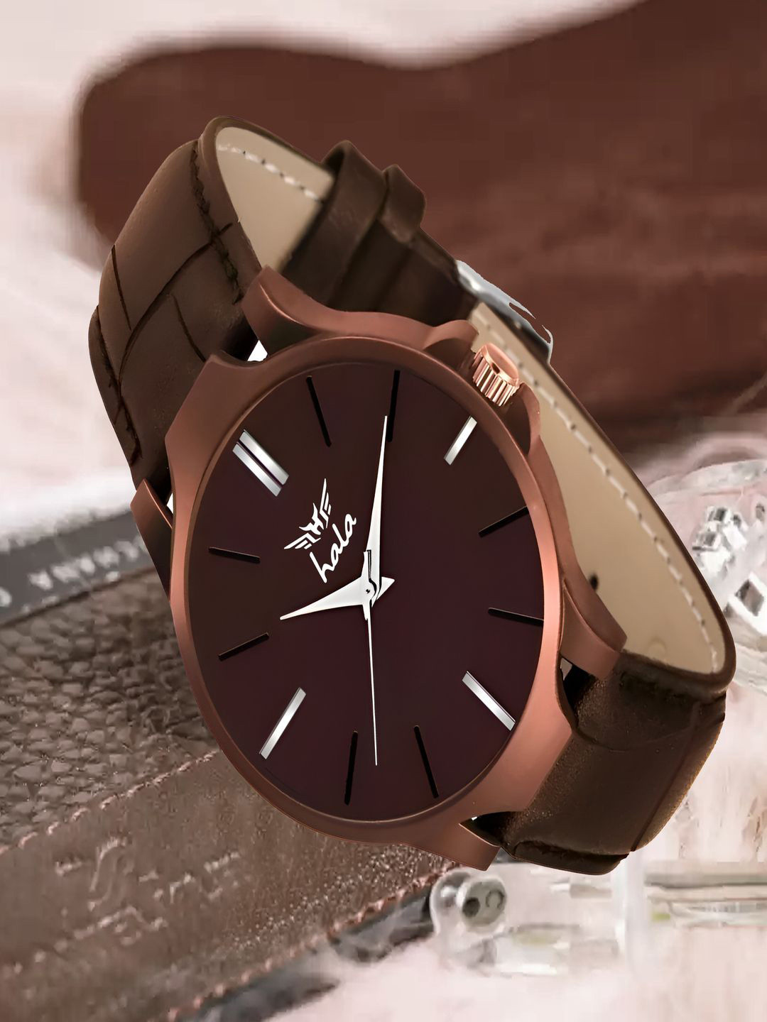 Hala Men Aluminium Dial & Leather Straps Analogue Watch 1045 Brown + King Bracelet