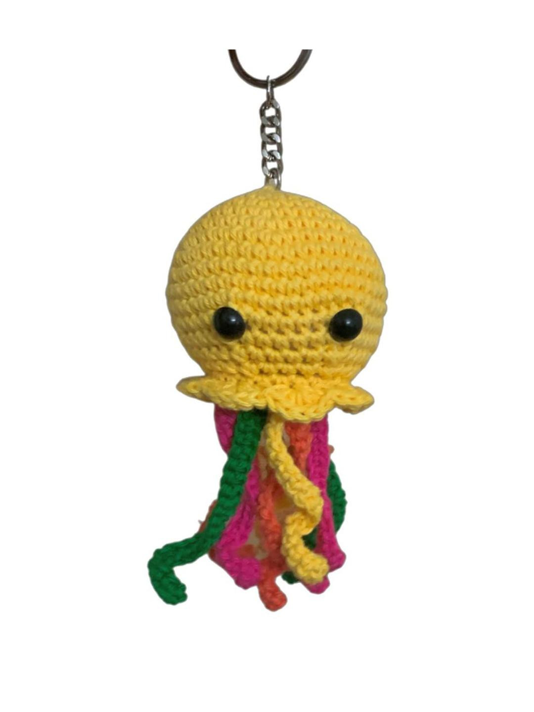 My Yarnery Kids Yellow Crochet Cotton Soft Jellyfish Toy Keychain