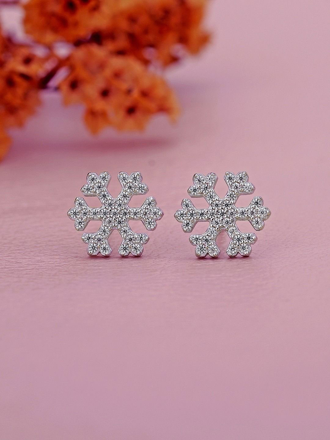VANBELLE 925 Sterling Silver Rhodium Plated CZ Snowflake Stud Earring