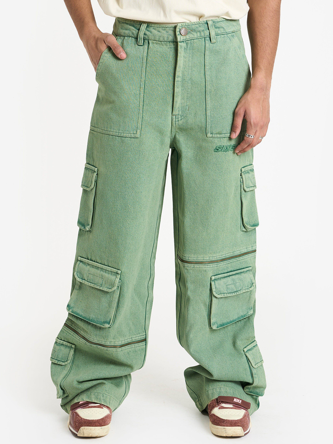 SIX5SIX Biodiesel Unisex Baggy Mid-Rise Cargo Styles Jeans