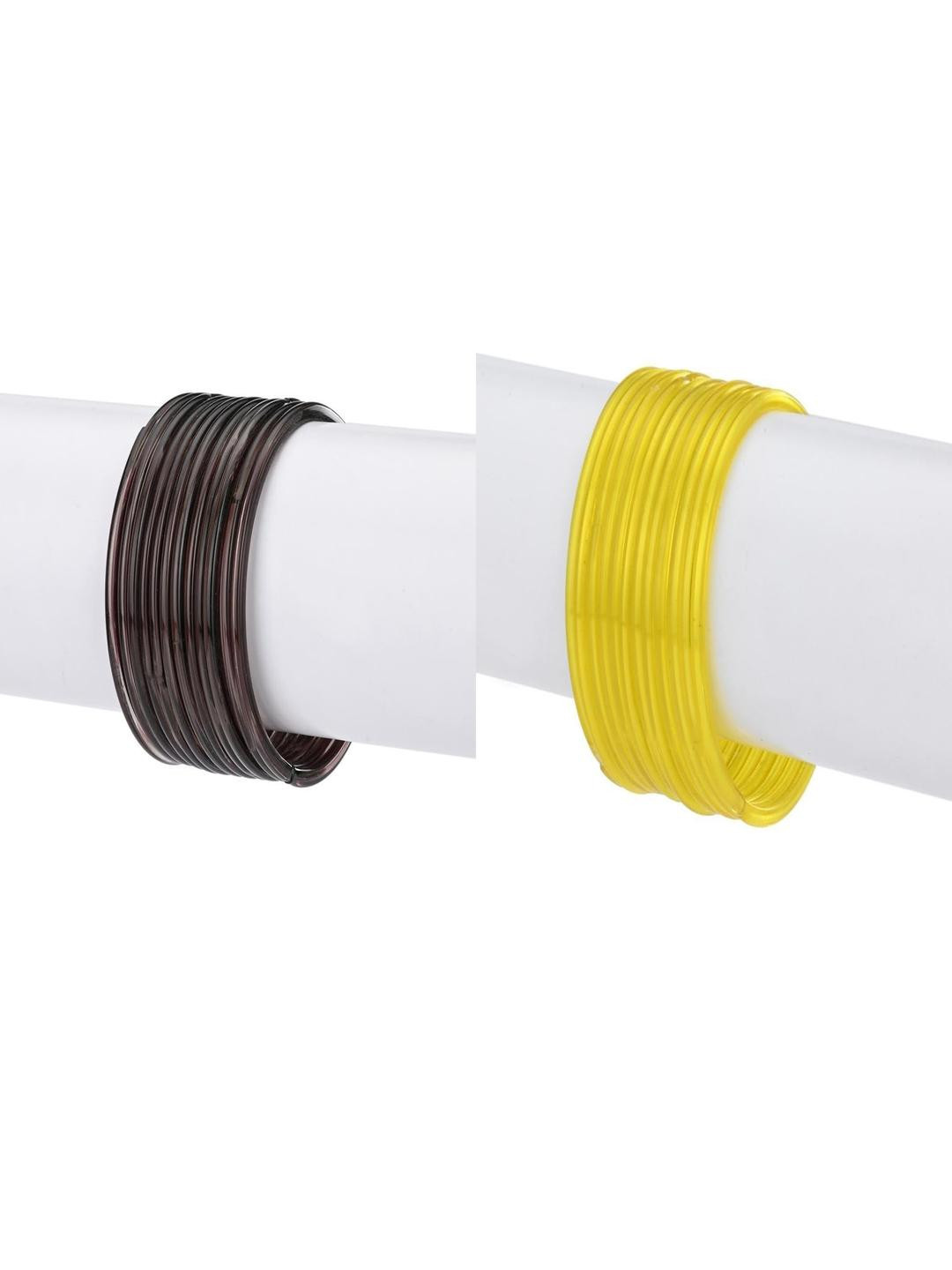 SOMIL Set of 2 Black & Yellow Glass Bangles