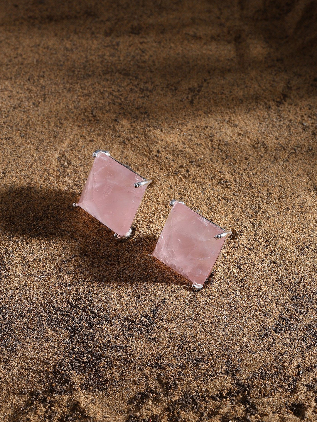 Exotic India Sterling Silver Faceted Quartz Square Studs Earrings