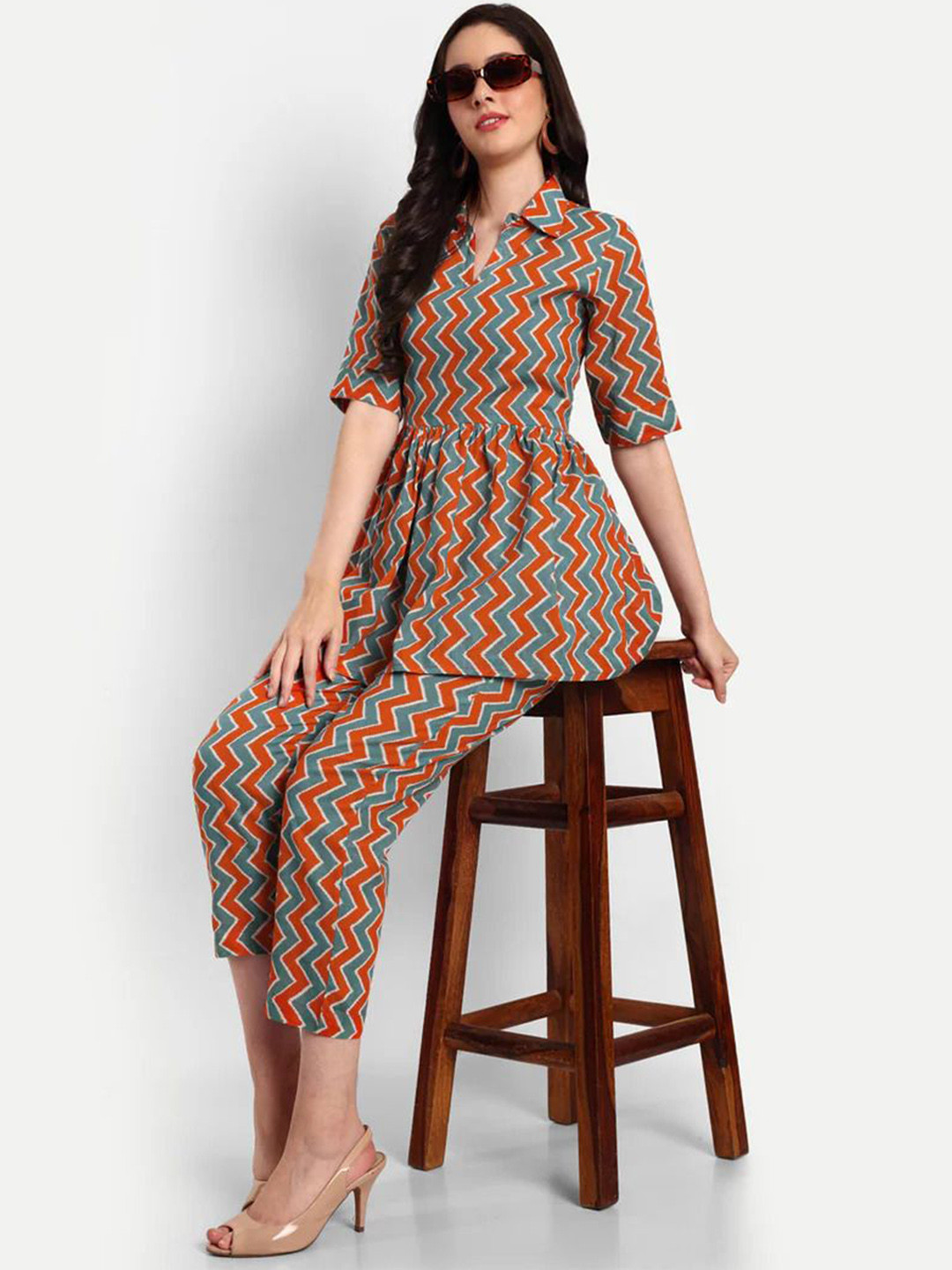BAESD Bohemian Printed Jaipuri Pure CottonTop With Trouser Co-Ords