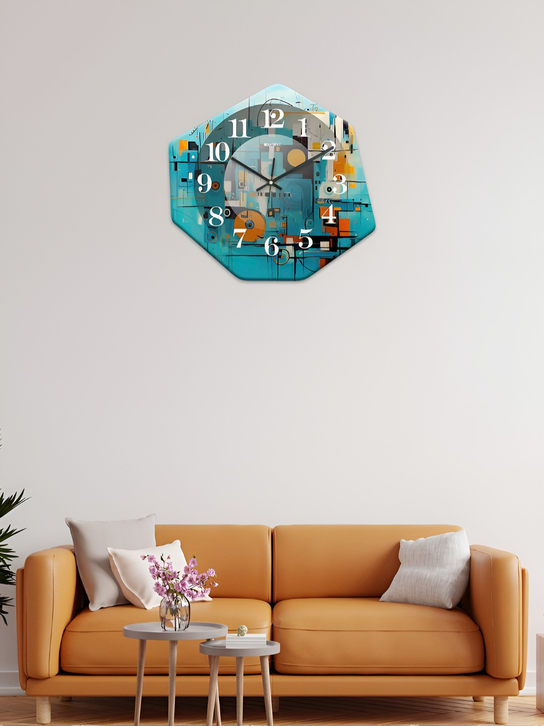 OLIVE TREE Turquoise Blue & White Printed Geometric Wall Clock