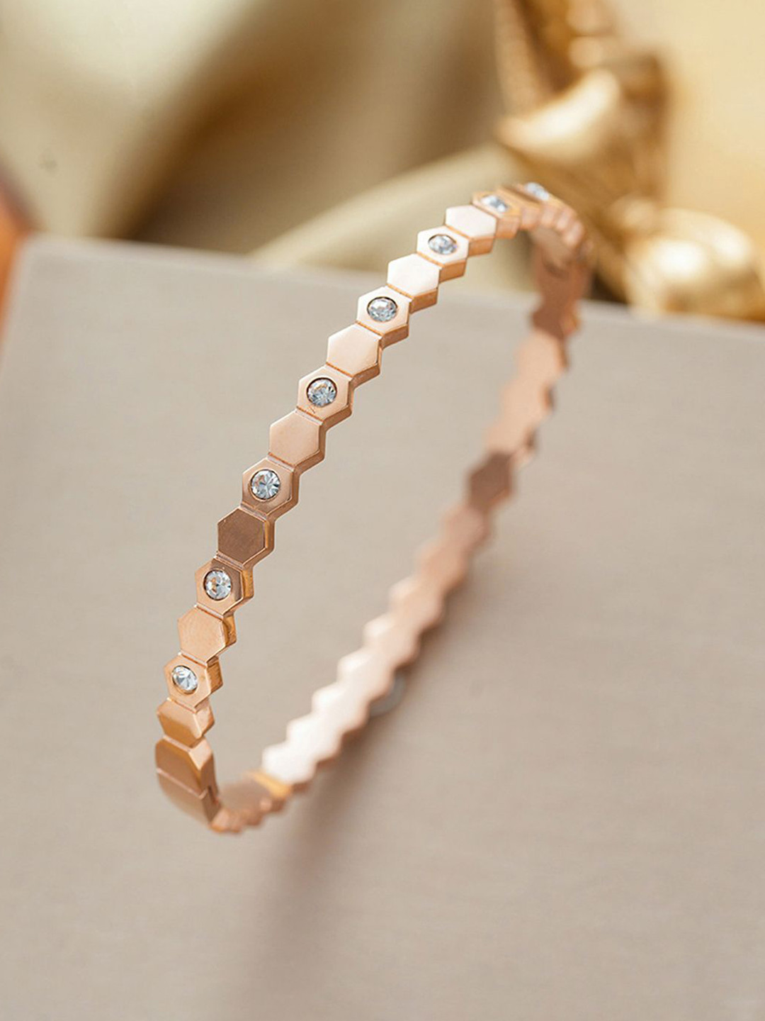 Designs & You Women American Diamond Rose Gold-Plated Bangle-Style Bracelet