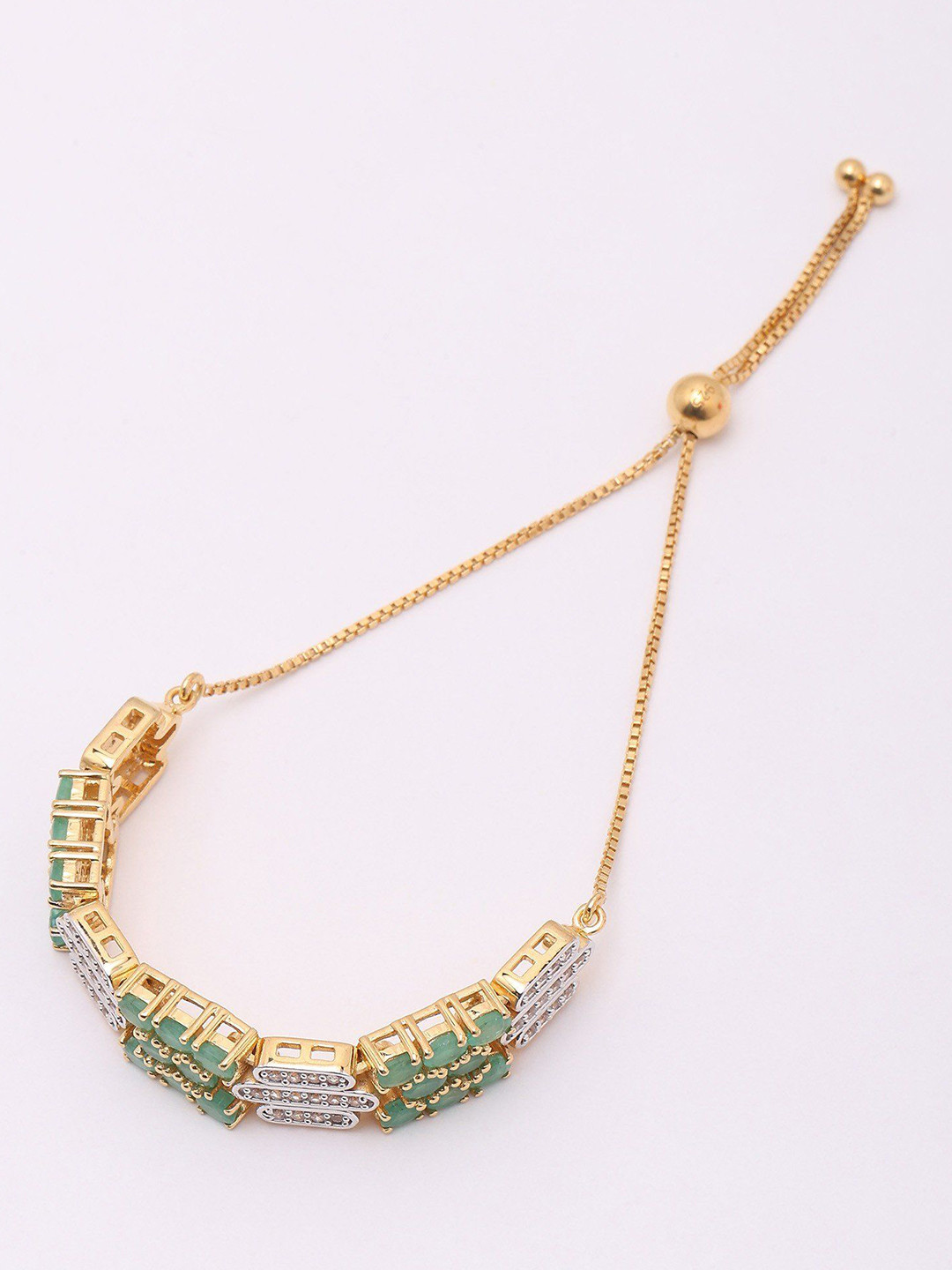 Exotic India Women Sterling Silver Emerald Gold-Plated Wraparound Bracelet