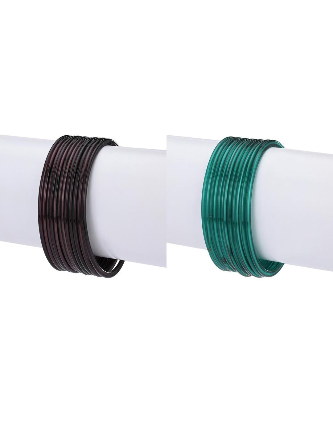 1ST TIME Brown & Teal Glass Bangle Set