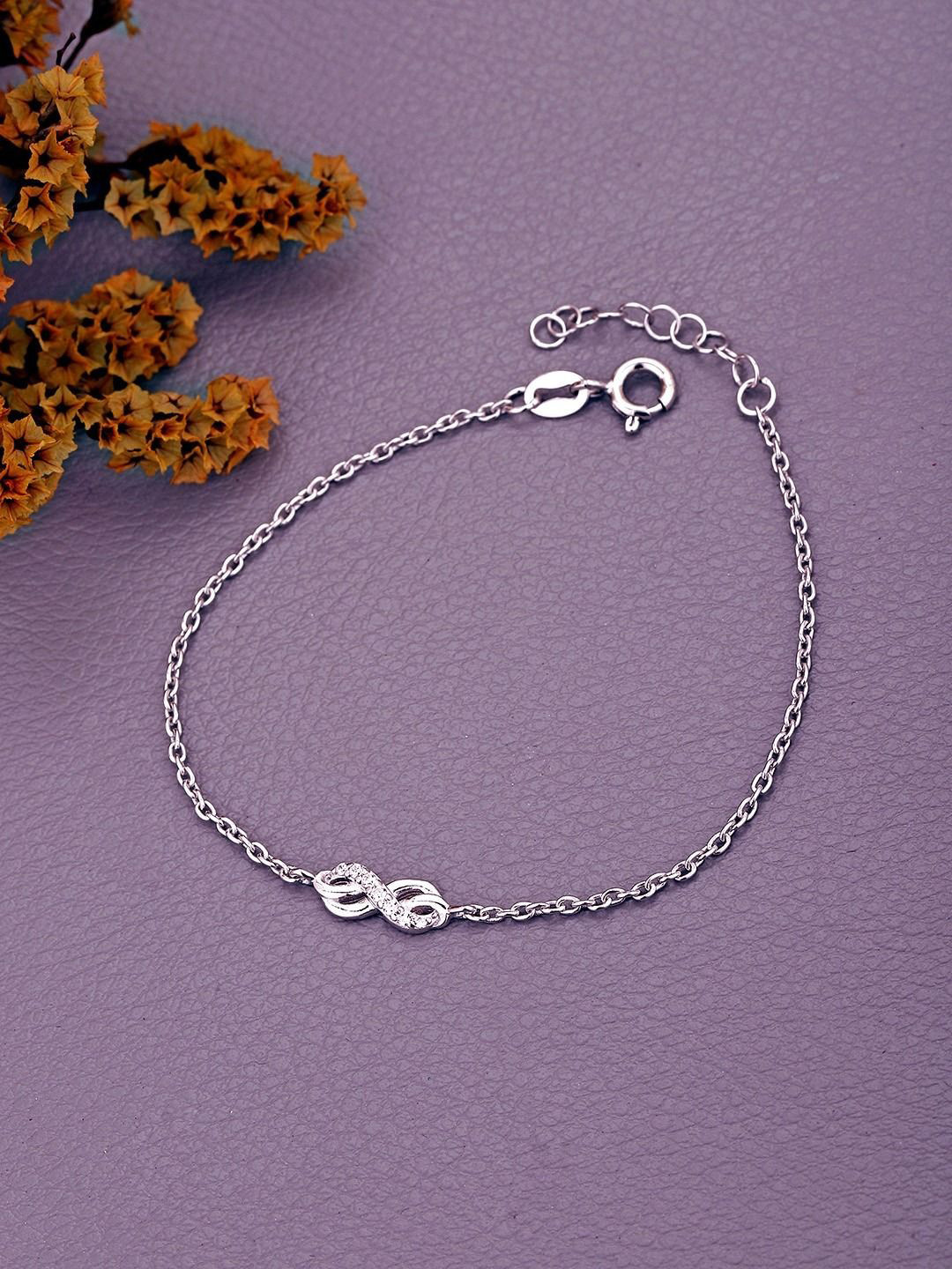 VANBELLE 925 Sterling Silver Rhodium Plated CZ Infinity Charm Bracelet