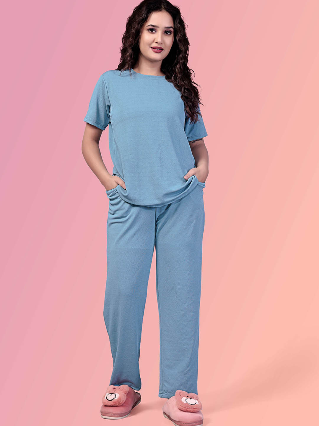 JK Creation Women Round Neck Top & Pyjamas Night Suits