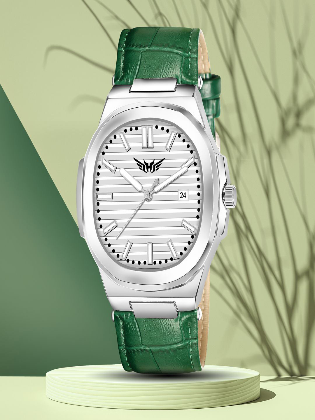 Hala Men Patterned Dial & Textured Straps Analogue Watch PP-3100-Silver Green