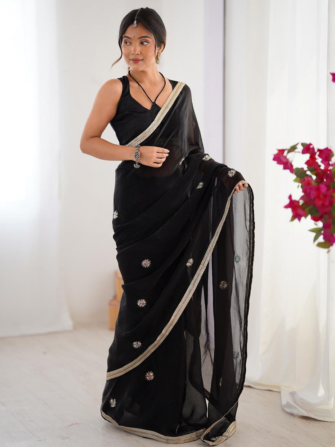 CaniBani Black Silk Blend Sarees