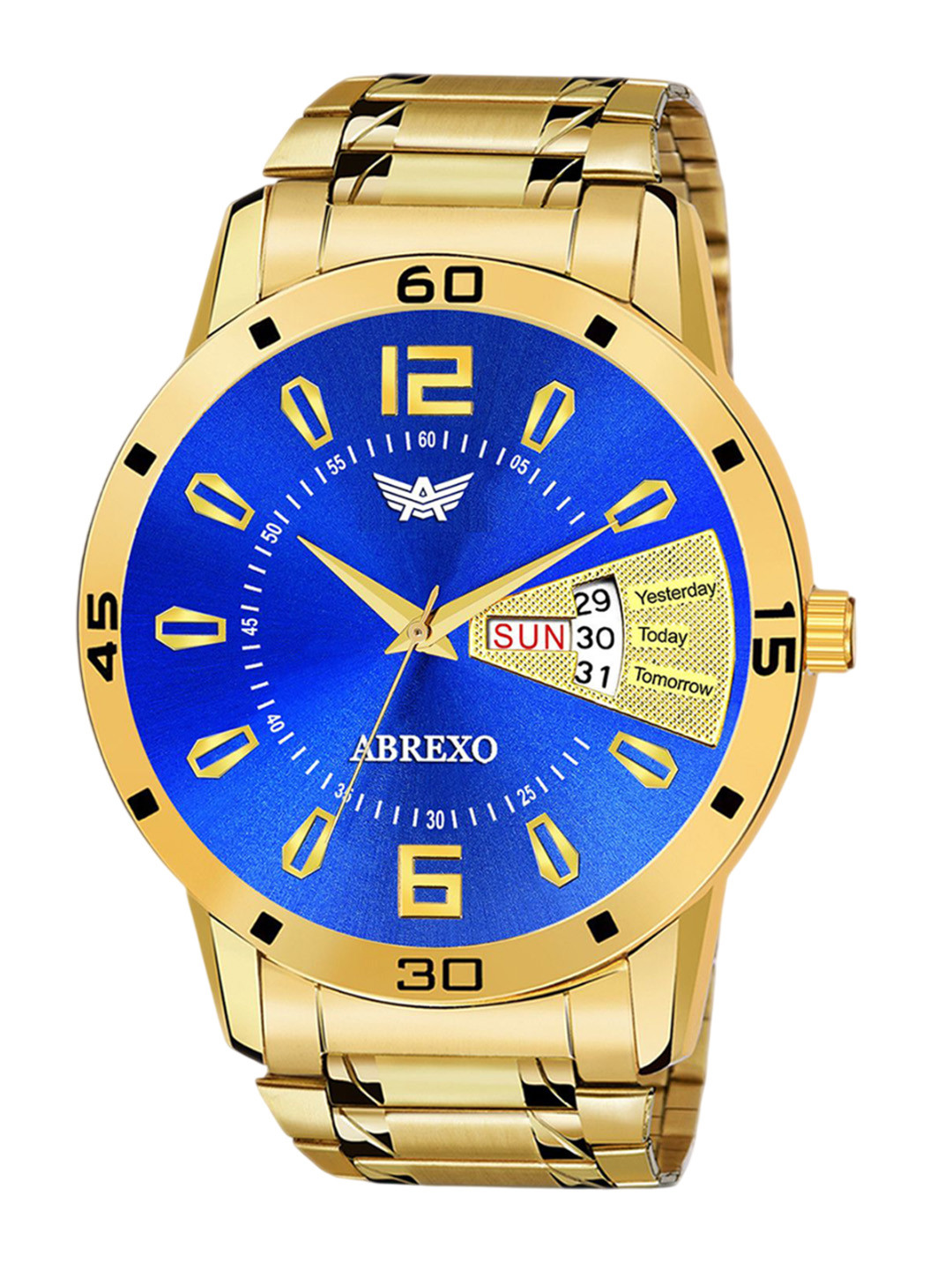 Abrexo Men Stainless Steel Bracelet Style Straps Analogue Watch Abx1220-Blue Gold + 5003