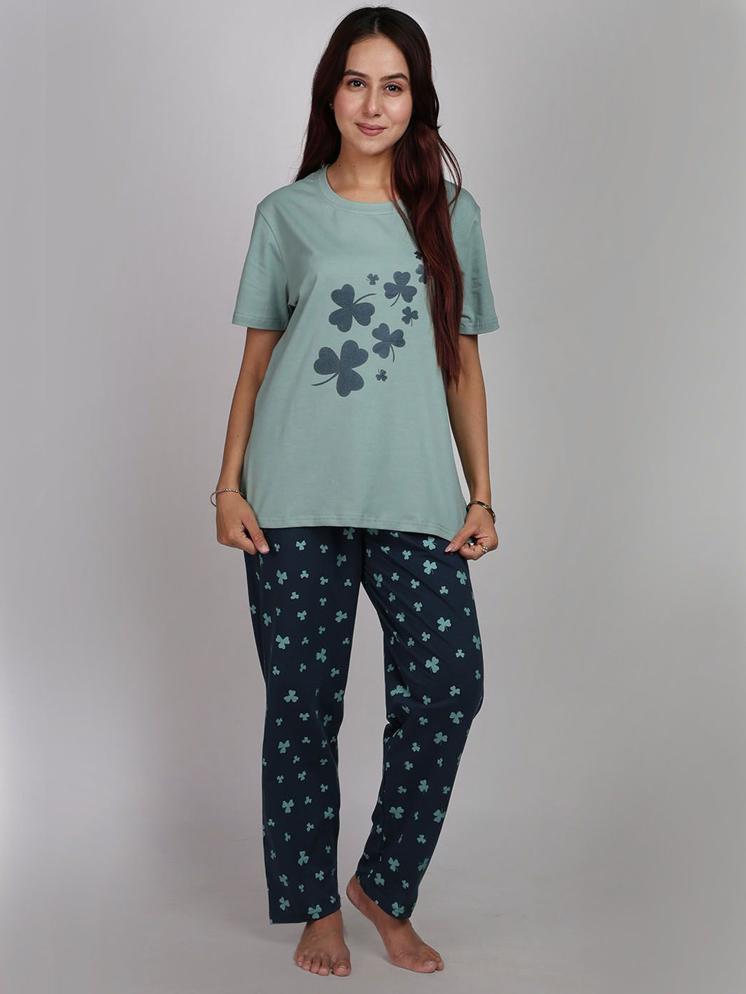 BAESD Blossom Serenity Women Floral Printed Pure Cotton T-shirt & Pyjamas Night Suit