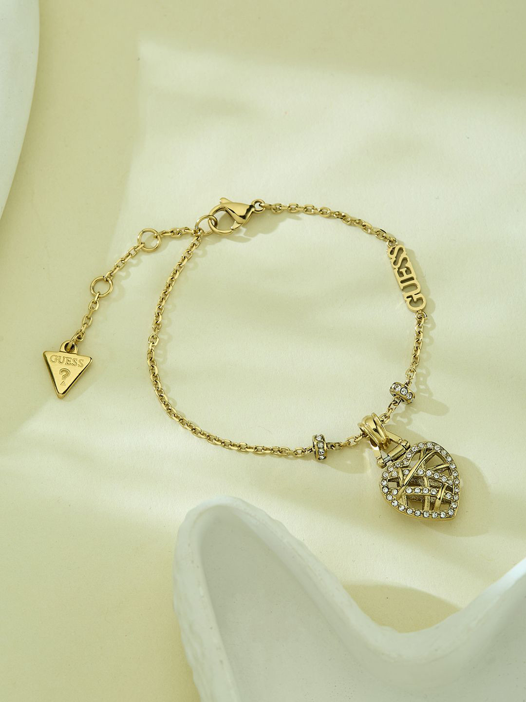 Women Heart Cage Gold-Plated Stainless Steel Bracelet